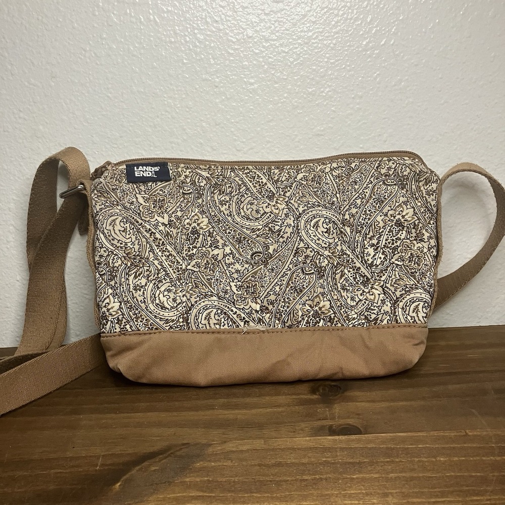 Lands End Paisley Shoulder Bag with Adjustable Strap & Multiple Pockets Zipper